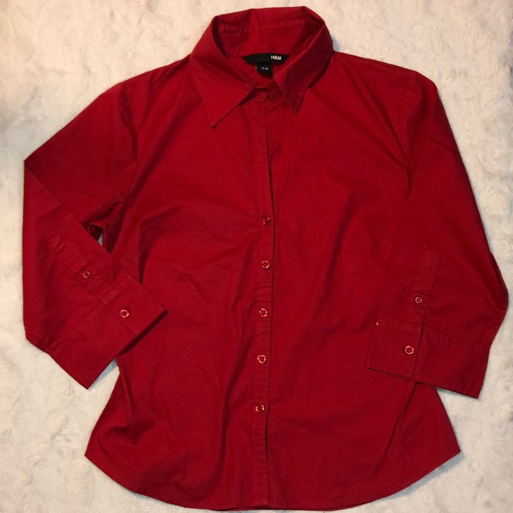 H&M Red Collar Button down Shirt 3/4 sleeve